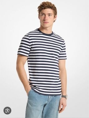 Mey Story Navy and White Striped Short Sleeve Slim Fit  Tee Size M Like New